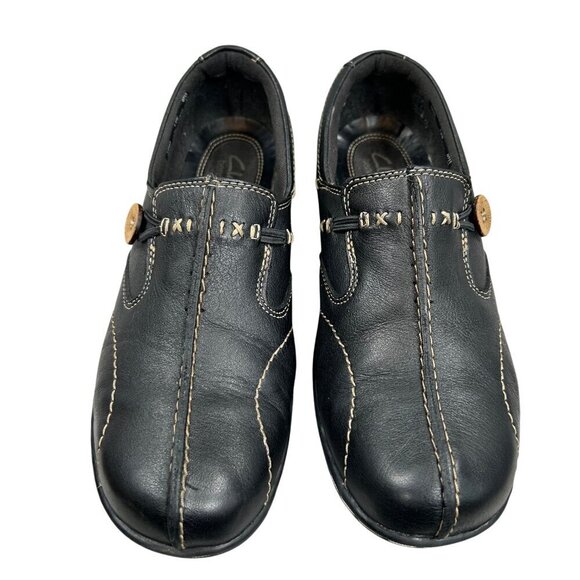 Clarks Sixty Delta Black Bendables Leather Slip-On Loafers Shoes Size 7.5W - Picture 2 of 11